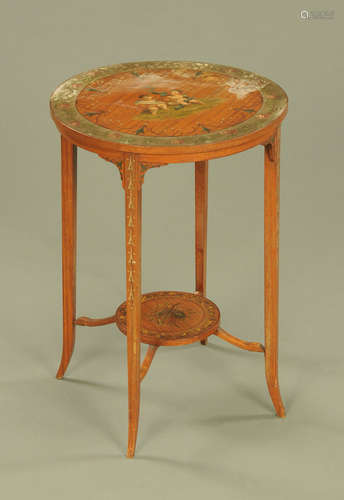 An Edwardian painted satinwood circular occasional table, pa...