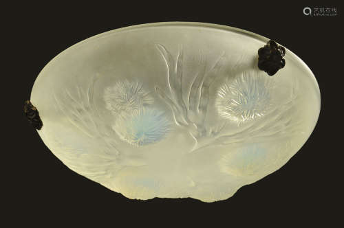 A Lalique style Sabino light shade, stamped Sabino France, d...