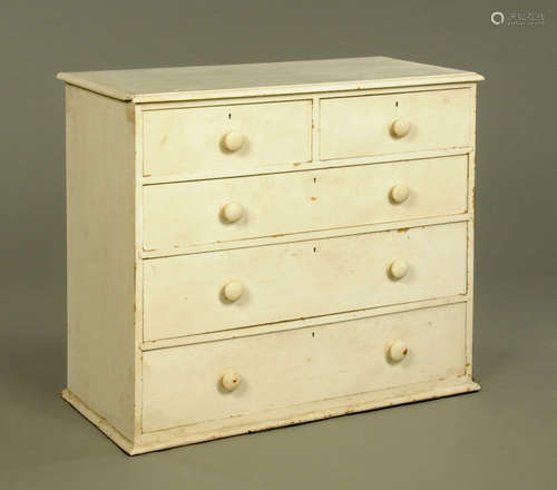 A late Victorian white painted chest of drawers, fitted two ...