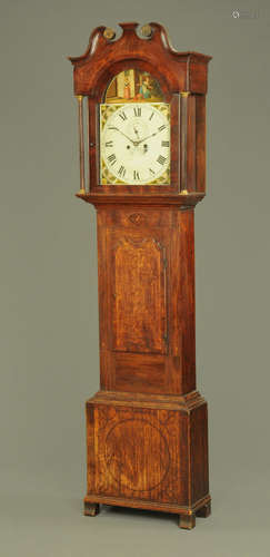 A George III oak and mahogany banded longcase clock with pai...