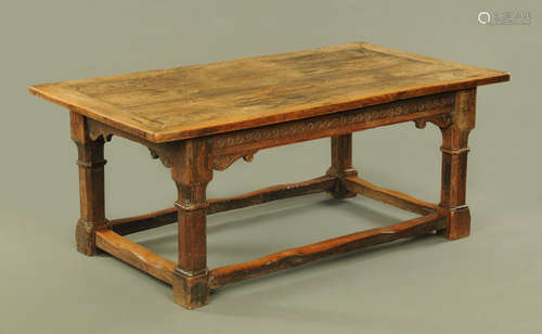 A late 17th/early 18th century English oak refectory table,