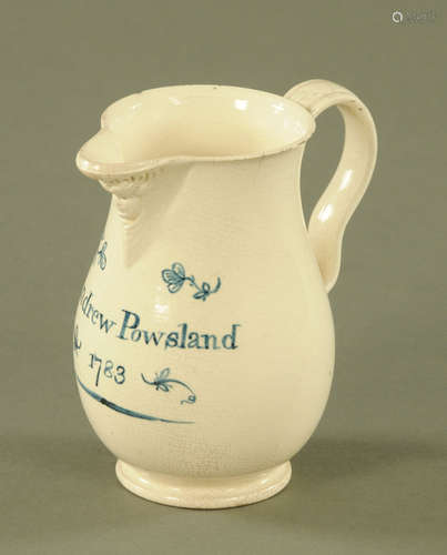 An 18th century creamware sparrow beak jug, documentary to A...