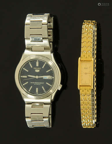 A gentleman's Seiko 5 stainless steel wristwatch, and a gold...