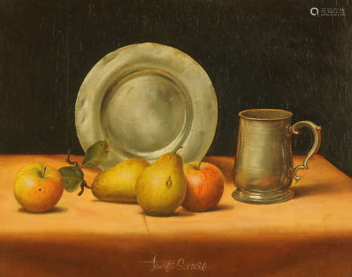 James Scrase, an oil painting on board, still life of fruit ...