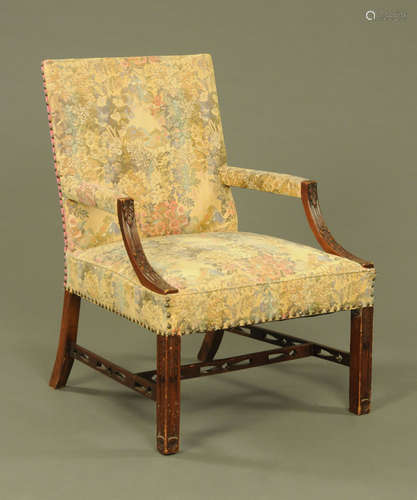 A Gainsborough style open armchair, with foliate patterned u...