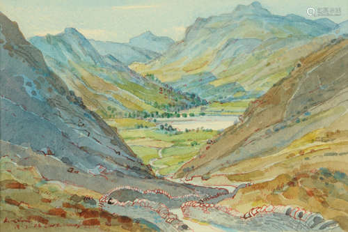 A watercolour Kirkstone Pass, 22 cm x 33 cm, framed, indisti...