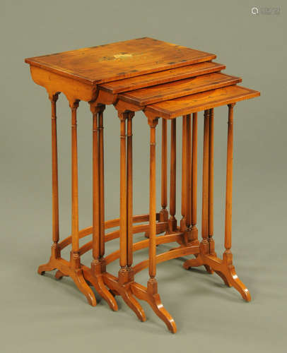 A quartetto of inlaid and painted occasional tables,