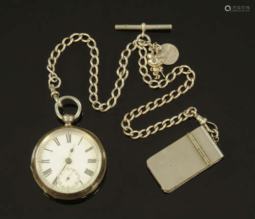 A Continental silver cased pocket watch,