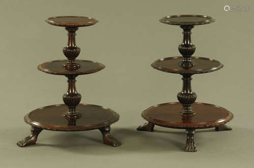 A pair of Edwardian mahogany tabletop three tier circular mi...