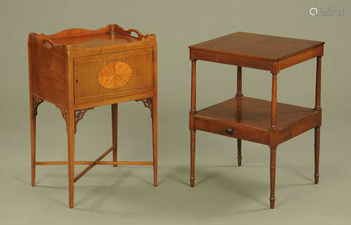 A 19th century mahogany two tier low whatnot stand, with sin...