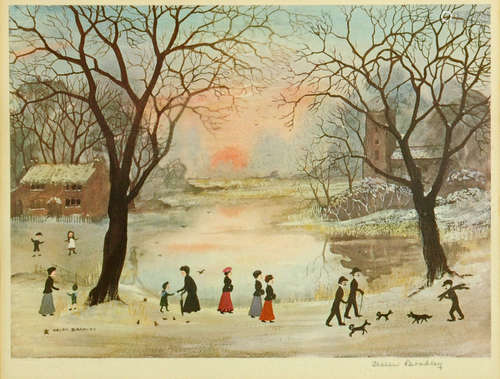 Helen Bradley, signed colour print, winter pond,