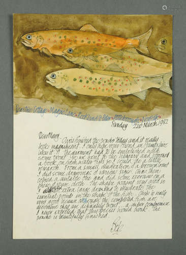 Percy Kelly (1918-1993), a watercolour illustrated letter, T...