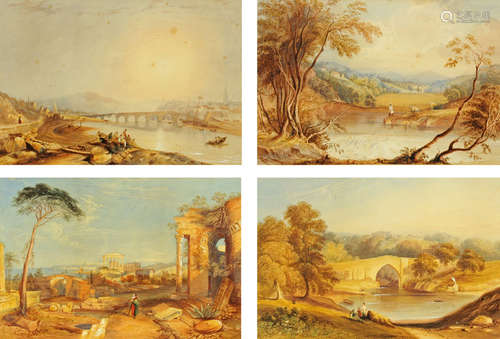 M Johnson, four early Victorian watercolours, various scenes...