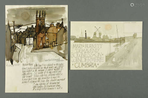 Percy Kelly (1918-1993), a watercolour illustrated letter, 