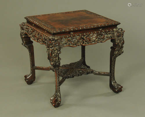 A 19th century Chinese hardwood large jardiniere stand or ta...