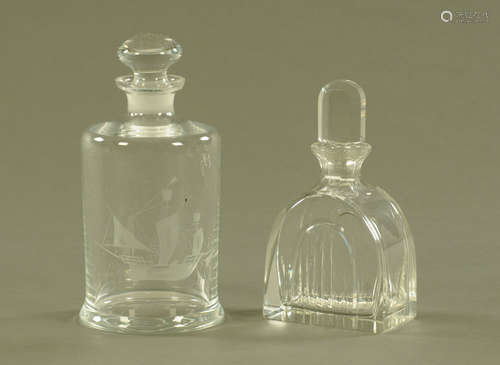 An Art Deco cut glass decanter with stopper,