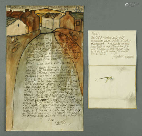 Percy Kelly (1918-1993), a watercolour illustrated letter, B...