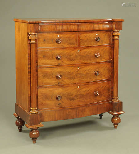 A 19th century Scottish mahogany bowfronted chest of drawers...