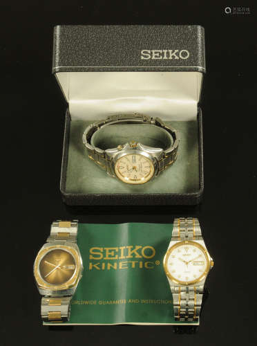 A vintage Seiko gentleman's Kinetic day date wristwatch, sta...