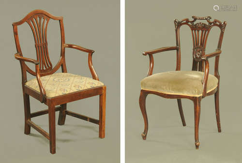 A 19th century mahogany armchair, with pierced splat back,