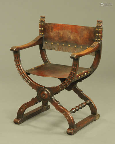 A late 19th century oak Klismos type chair,