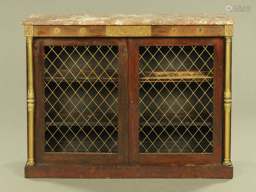 A 19th century mahogany marble topped side cabinet,