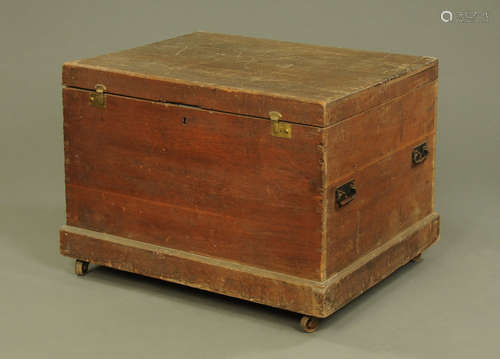 A large 19th century camphorwood rectangular trunk, of plain...