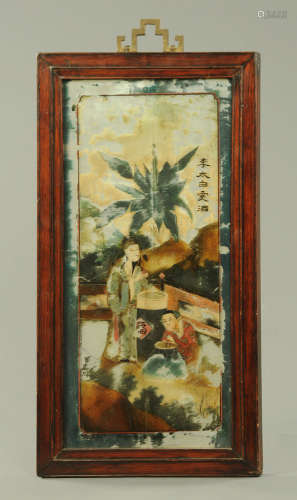 A Chinese reverse painted mirror, 19th century,