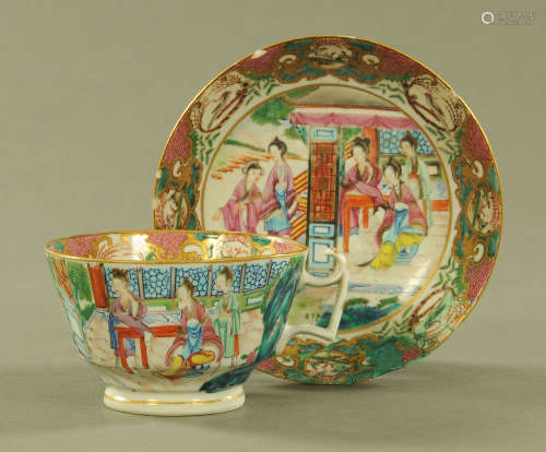 A late 18th/early 19th century Chinese polychrome cup and sa...