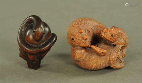 Two 19th century Japanese carved wooden Netsuke,