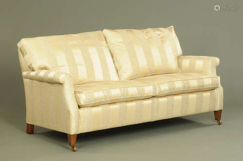 A Duresta handmade settee, with striped silk type fabric,