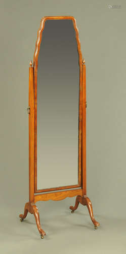 A walnut framed cheval mirror,