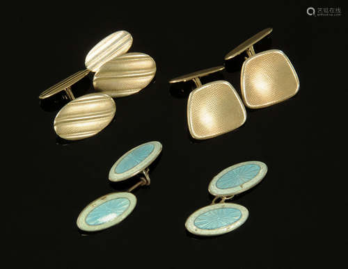 A pair of sterling silver and enamelled oval cufflinks, and ...