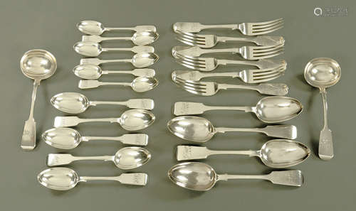 A part canteen of Victorian Edinburgh silver flatware, 1848 ...