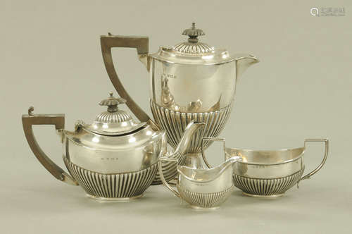 A four piece silver bachelors tea and coffee service, Birmin...