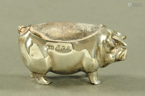 An Edwardian silver pig pin cushion, Birmingham 1902, maker ...