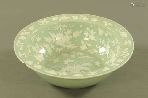 A large 19th century Chinese Celadon basin, diameter 41 cm.