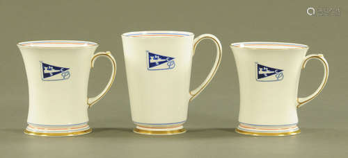 Three Shelley beakers, each with yacht pennant. Tallest 13 c...