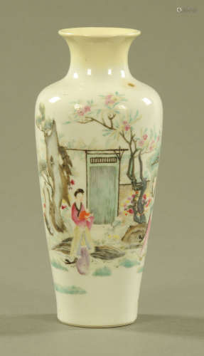 A Chinese vase, decorated with figures in a garden and with ...