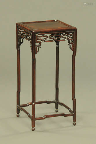A Chinese hardwood square occasional table, with pierced fri...
