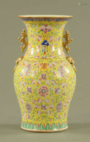 A 19th century Cantonese yellow ground vase,