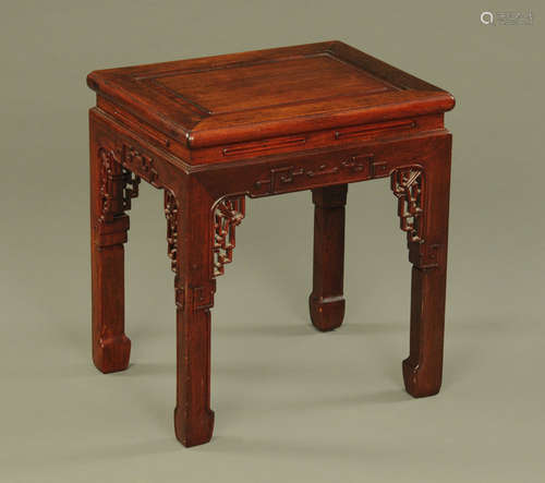 A Chinese hardwood jardiniere stand, rectangular with pierce...