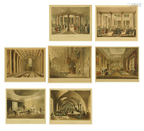 A set of seven 19th century aquatints after Rowlandson & Pug...