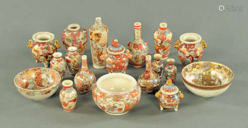 Eighteen pieces of Satsuma ware, three bowls and fifteen vas...
