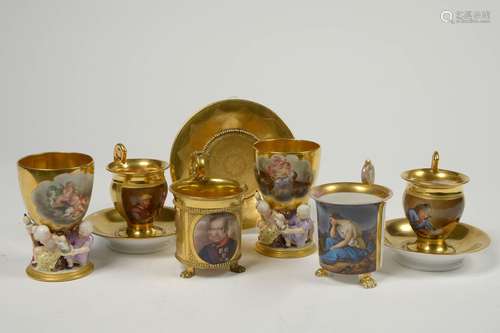 Lot de six tasses Restauration et Empire en porcelaine polyc...