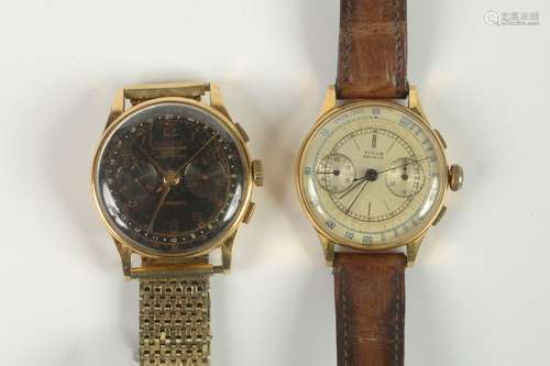 Deux montres chronographes en or jaune 18 carats de marque D...