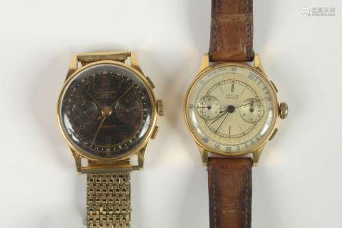 Deux montres chronographes en or jaune 18 carats de marque D...