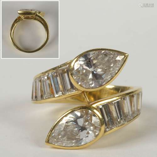 Bague en or jaune 18 carats sertie de deux diamants taille p...