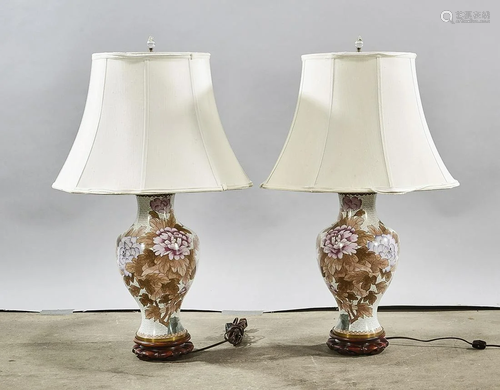 Pair Chinese Cloisonne Lamps