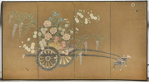 Chinese Four-Panel Painted Screen